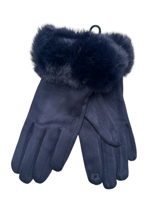 Navy faux fur trim gloves