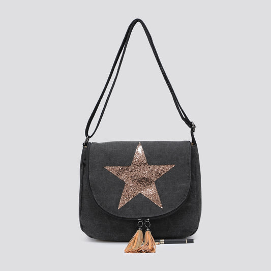 Black glitter star bag