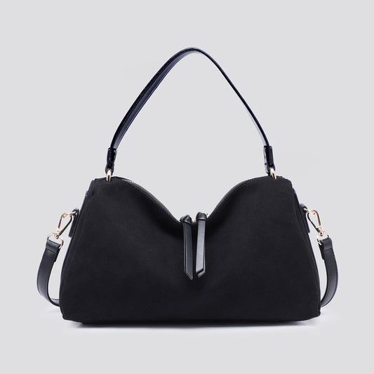 Suede Effect Small Tote Bag - Black Colour
