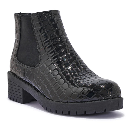 Crocodile print ankle boots