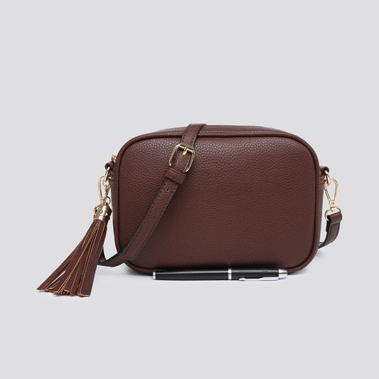Coffee crossbody camera bag - Gold hardware