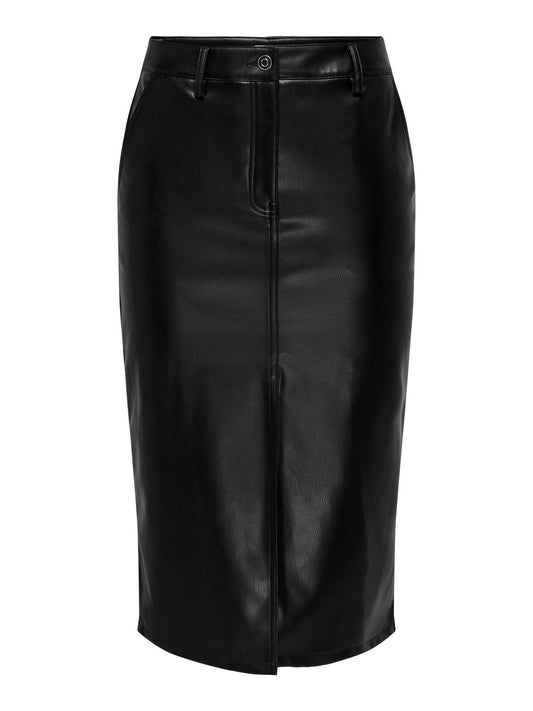 High Waisted Faux Leather Midi Skirt