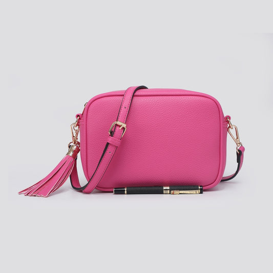 Pink camera bag with tassel zip