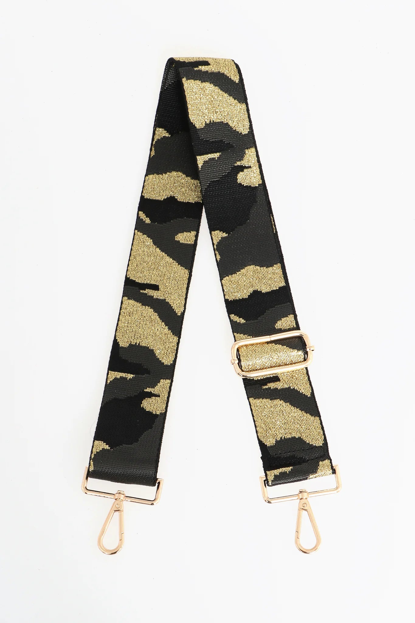 Black/Grey glitter camouflage bag strap - Gold hardware