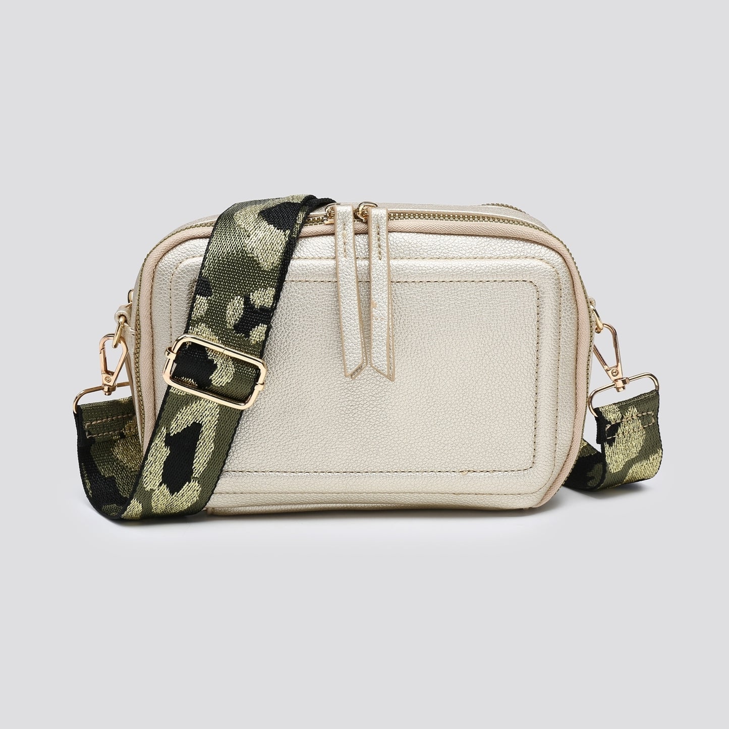 Double compartment camera bag with strap - Gold colour