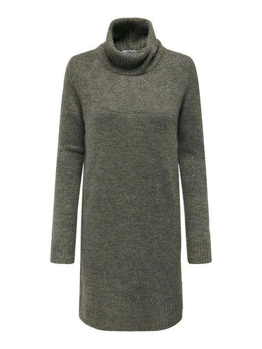 Cowl Neck Knitted Jumper Dress - Green