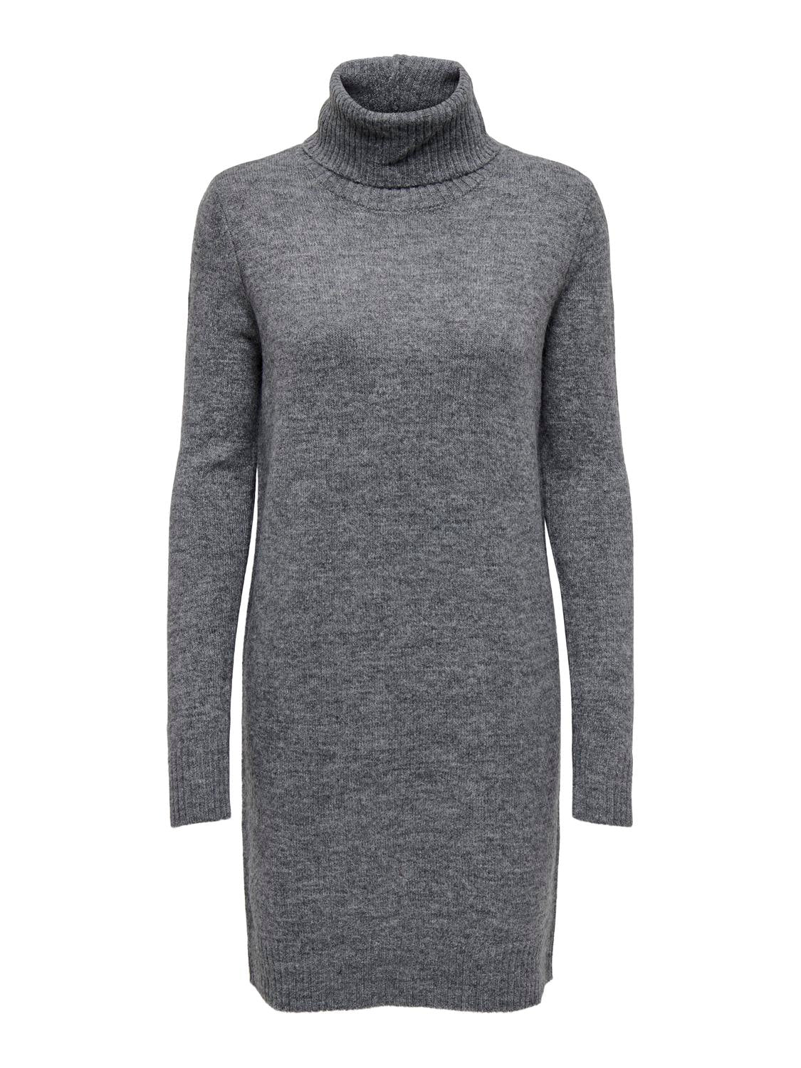 Cowl Neck Knitted Jumper Dress - Grey