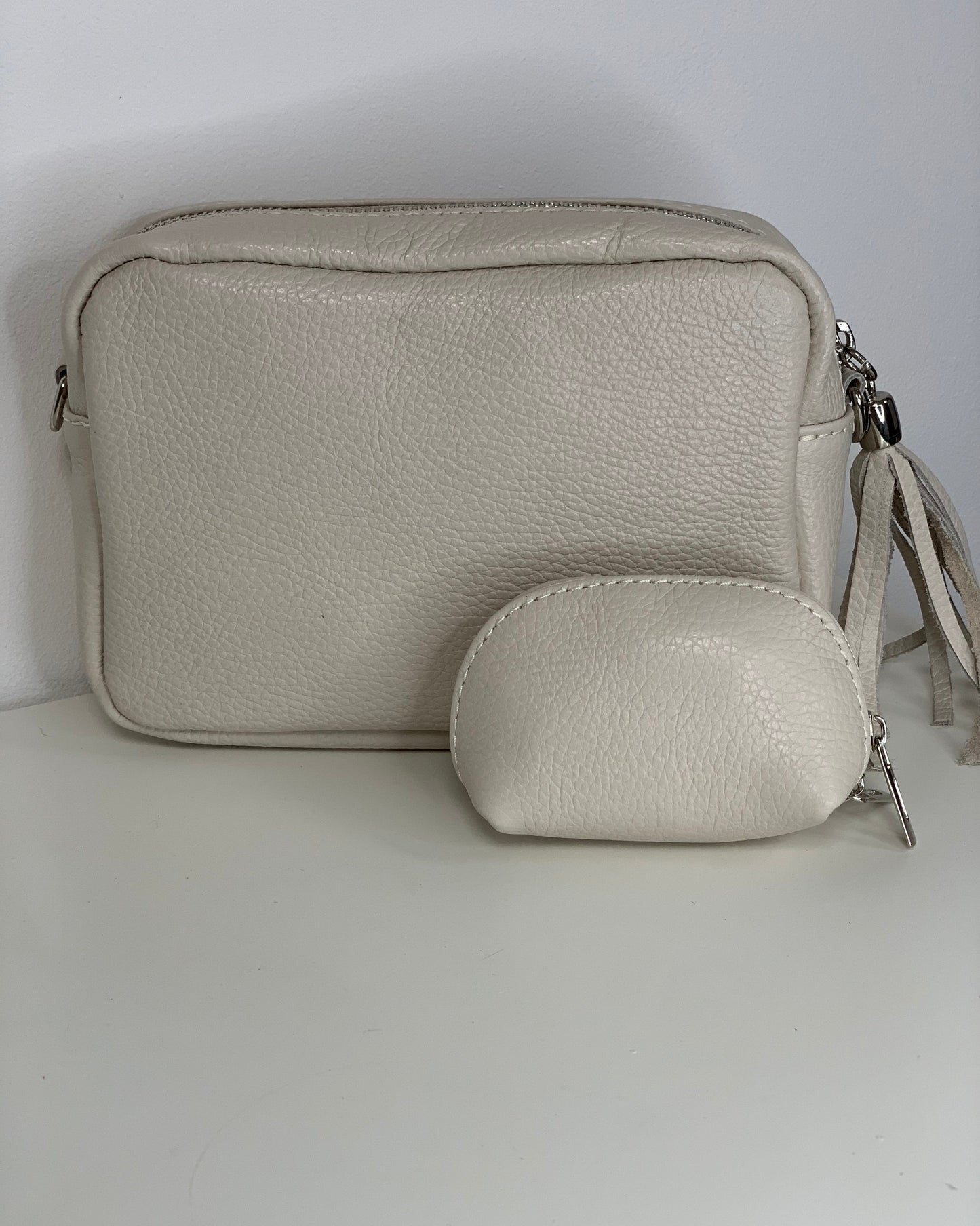 Cream Camera Bag - Real Leather