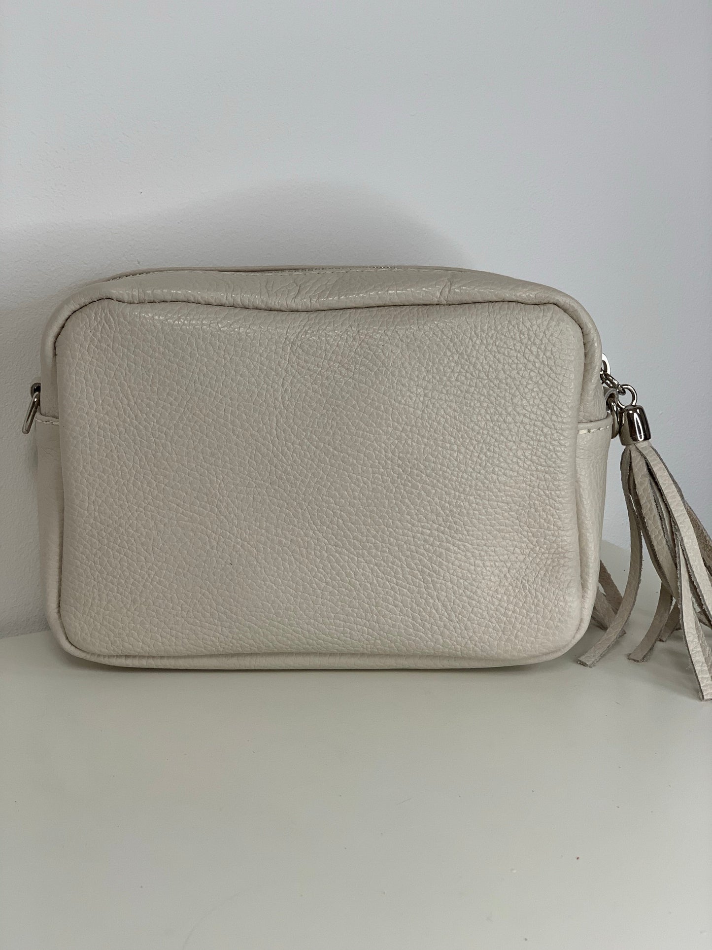 Cream Camera Bag - Real Leather