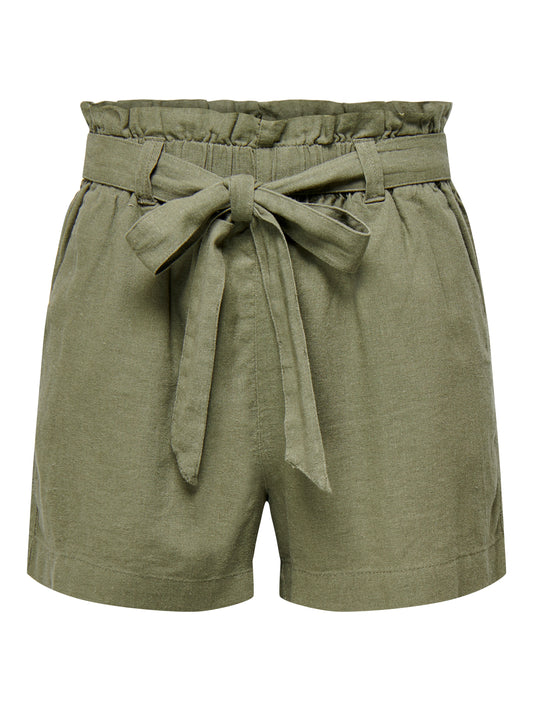 Linen Blend Shorts - Khaki Colour