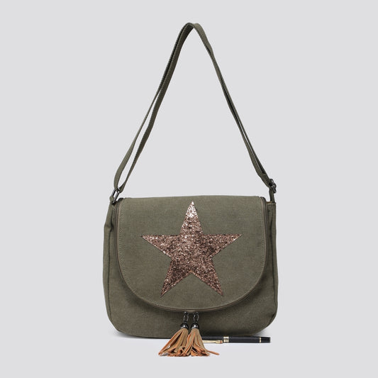 Khaki glitter star bag