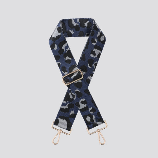 Navy animal print bag strap - Gold hardware