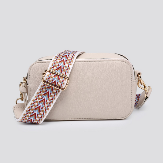 Double Zip cross body bag with strap - Nude colour