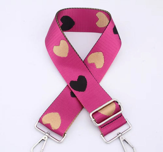 Pink heart bag strap - Silver hardware