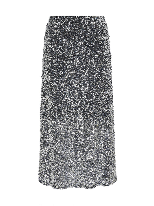 Silver Sequin Midi Skirt