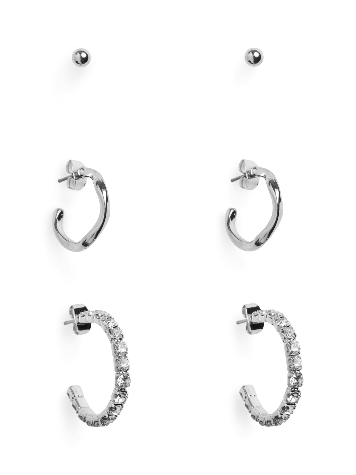 3 Pack Silver Earring Set