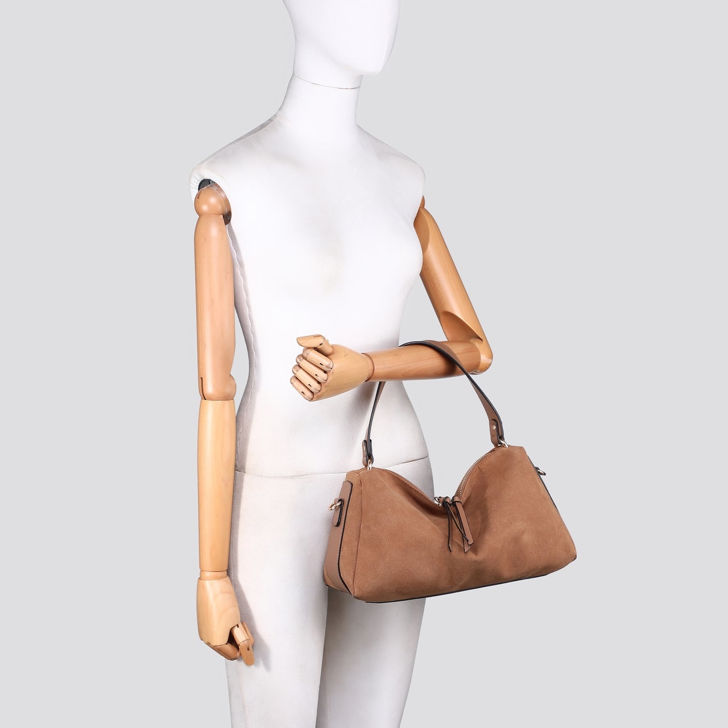 Suede Effect Small Tote Bag - Tan Colour