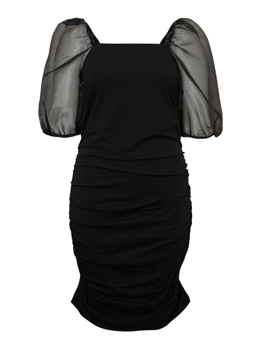 Sheer sleeve black dress - curve range