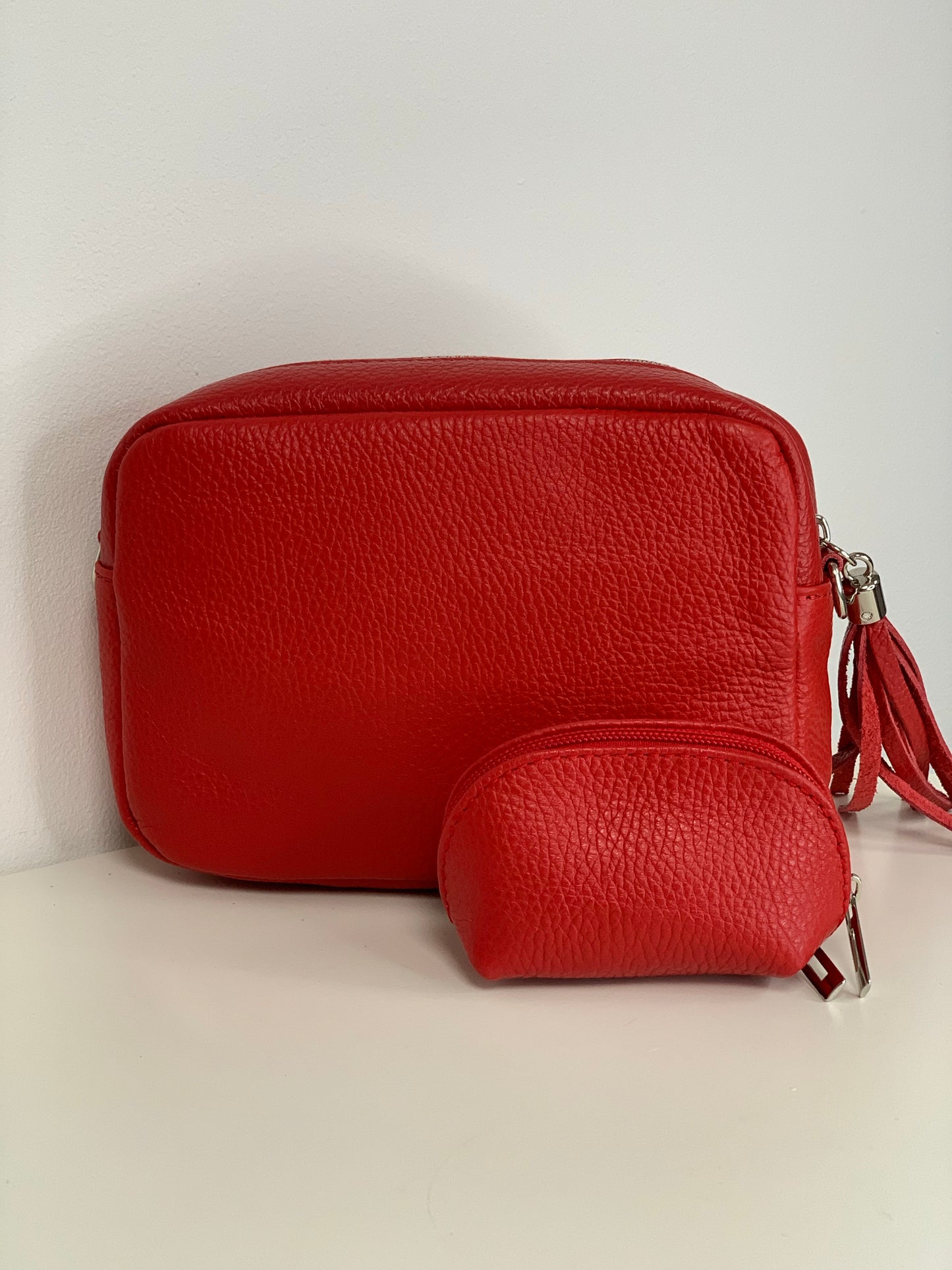 Red Camera Bag - Real leather