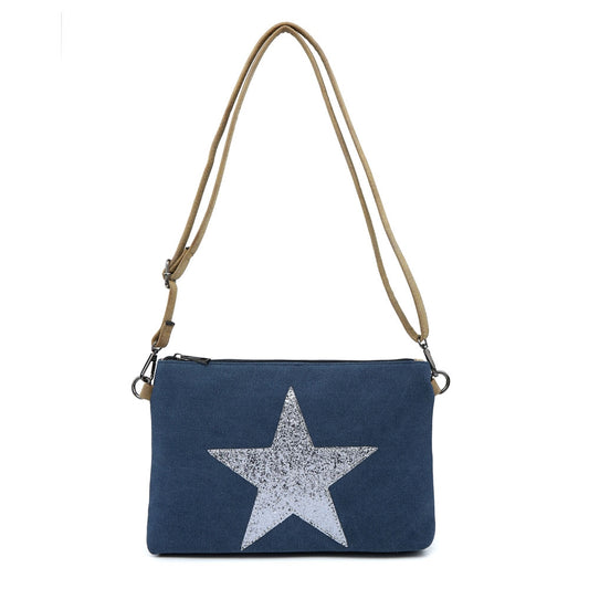 Navy glitter star clutch - shoulder strap included