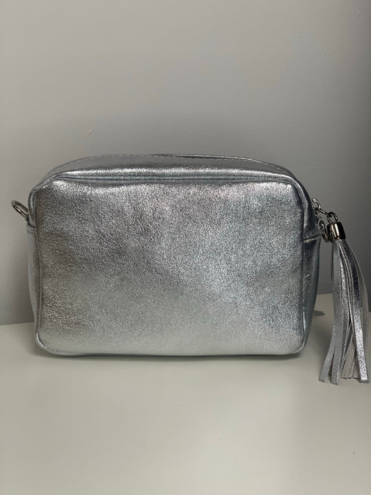 Silver Camera Bag - Real Leather
